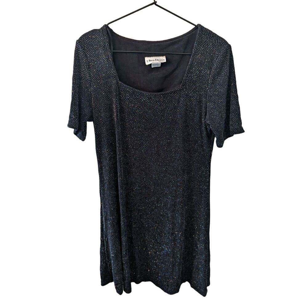 Vintage 1990s Ultra Dress New York Sz 14 Knee Length Black Glitter Dress